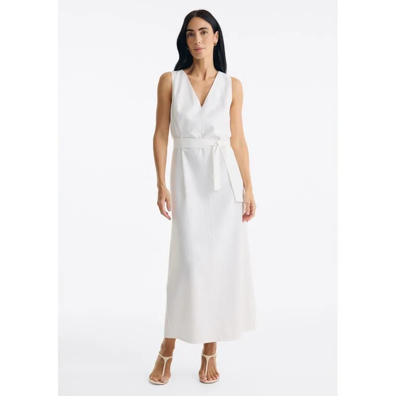 Vestido Midi Com Fenda E Faixa - Off white G