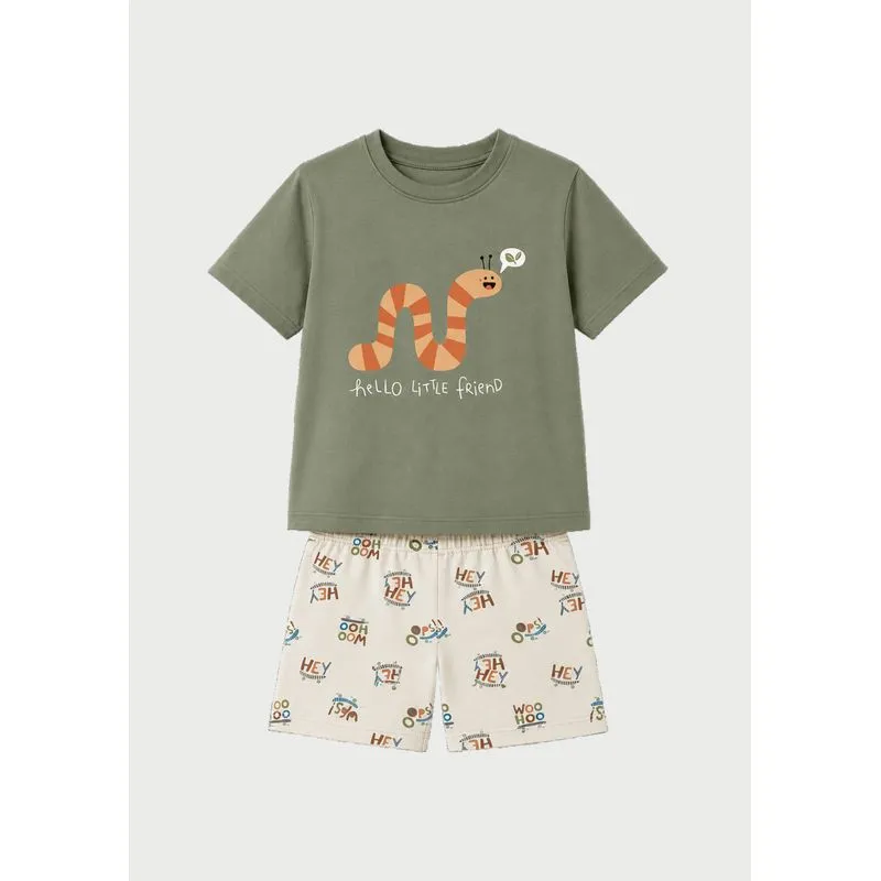 Conjunto Curto Infantil Menino Toddler Estampado - Verde 004