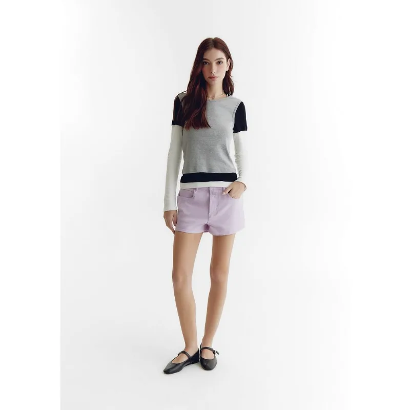 Shorts Feminino Cintura Média Em Sarja - Lilás 042