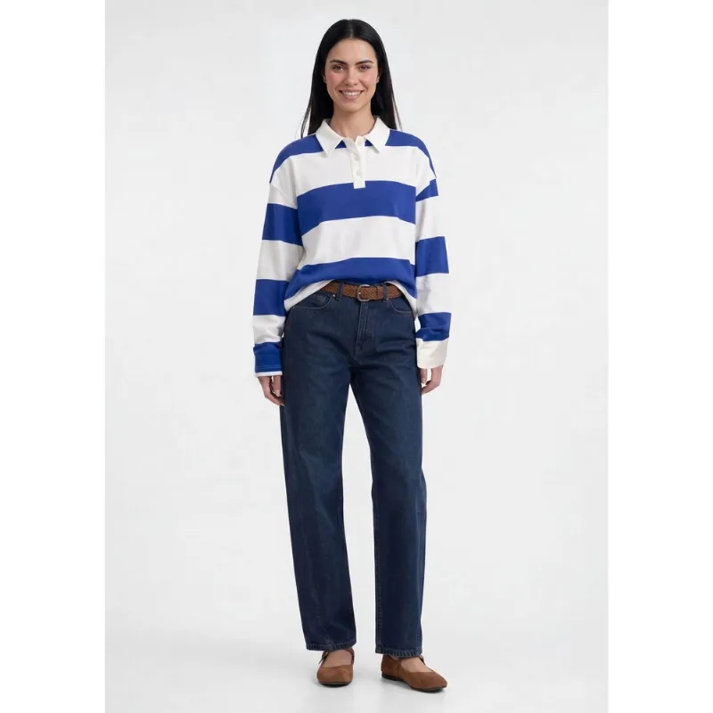 Polo Feminina Listrada Em Algodão - Azul P