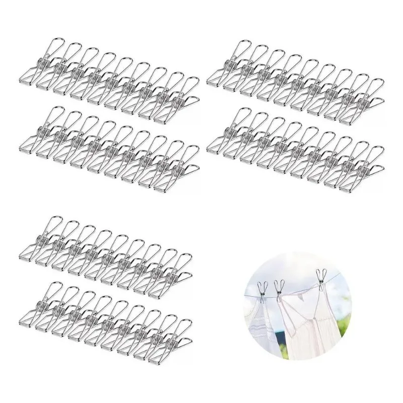 Kit 60 Prendedor De Roupa Inox Para Casa Cozinha