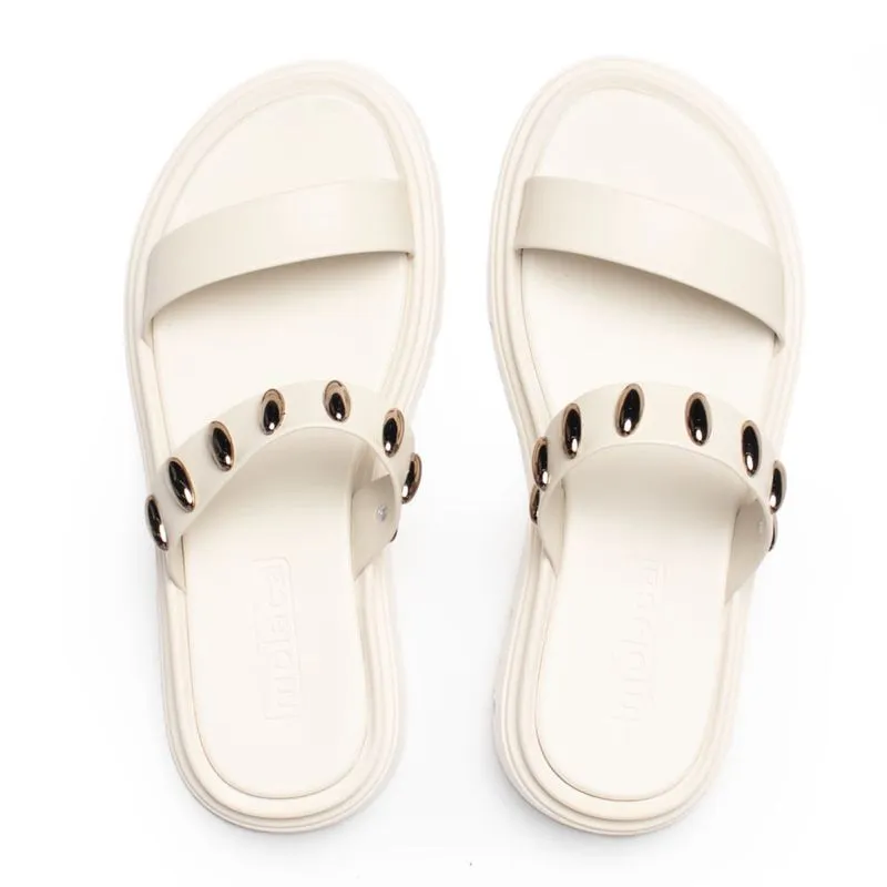 Chinelo Feminino Moleca Flatform Aplicações Branco - 36