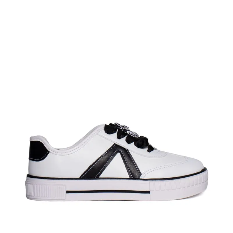 Tênis Infantil Molekinha Casual Adereço Metal Branco Preto - 32