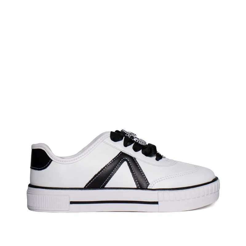 Tênis Infantil Molekinha Casual Adereço Metal Branco Preto - 34