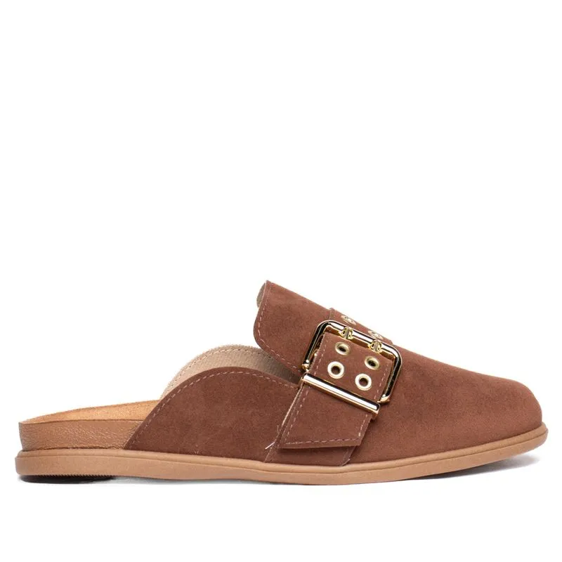 Mule Feminino Moleca Fivela Camurça Marrom Escuro - 35
