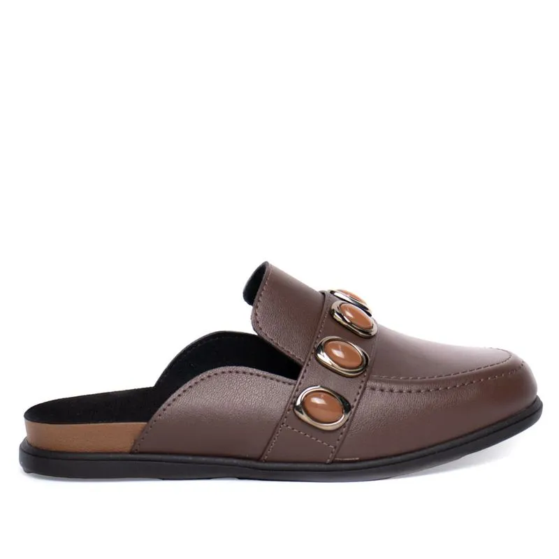 Mule Feminina Moleca Napa Aplicações Marrom Escuro - 38