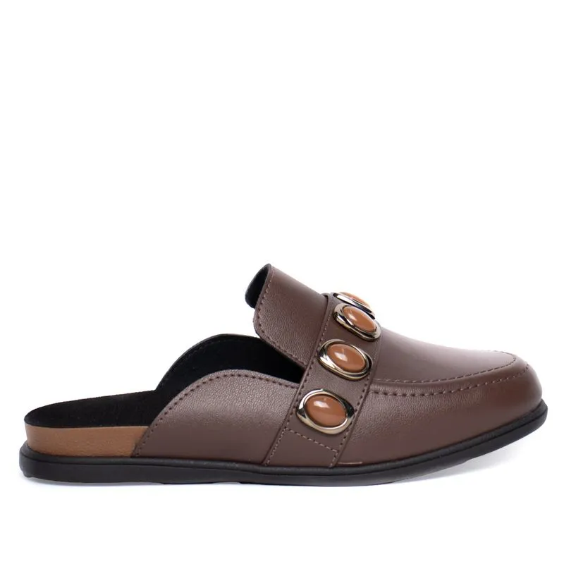 Mule Feminina Moleca Napa Aplicações Marrom Escuro - 39