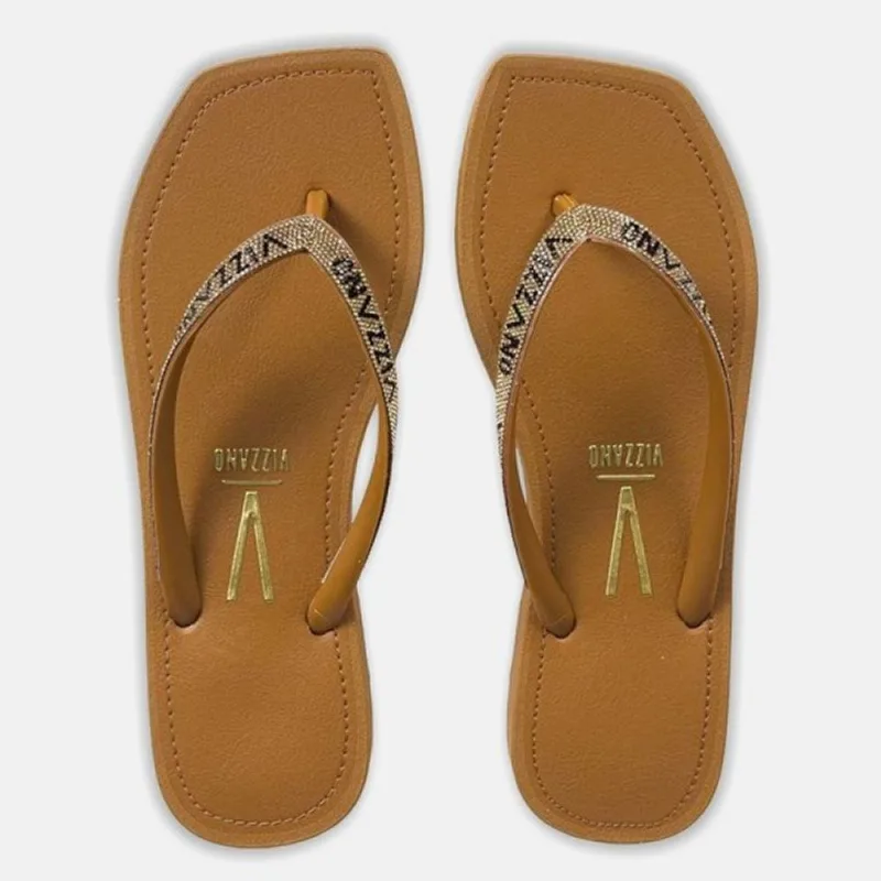 Chinelo Vizzano Rasteiro Tira Fina Metalizado - 6531.105.30158 35 / Camel