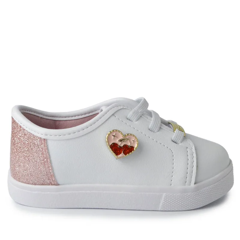 Tênis Casual Molekinha Infantil Feminino 2118.588 28656 BRANCO/ROSA 22
