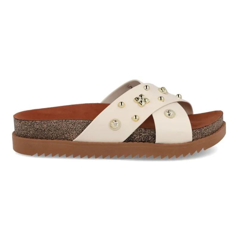 Tamanco Moleca Branco Off Com Tiras Cruzadas e Detalhes Dourados BRANCO OFF - 40