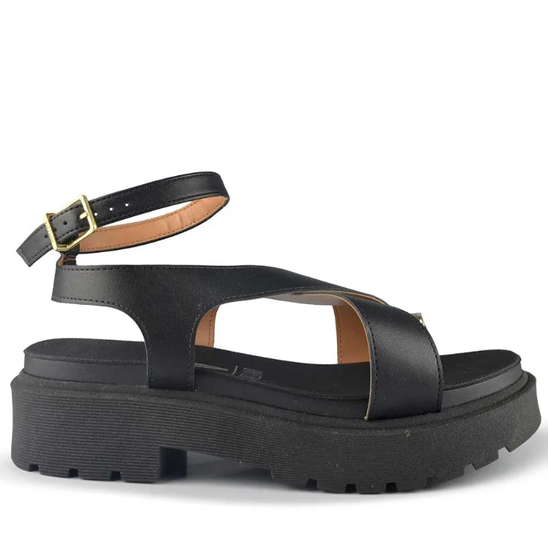 Sandália Flatform Vizzano Feminina Tratorada 6499.122 7286 PELICA PRETO 36