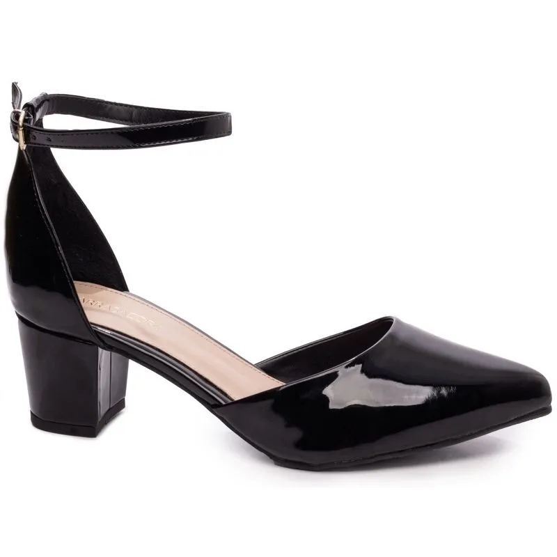 Sapato Scarpin Salto Bloco Grosso Baixo Numeração Especial Grande Verniz Preto Arrasadora