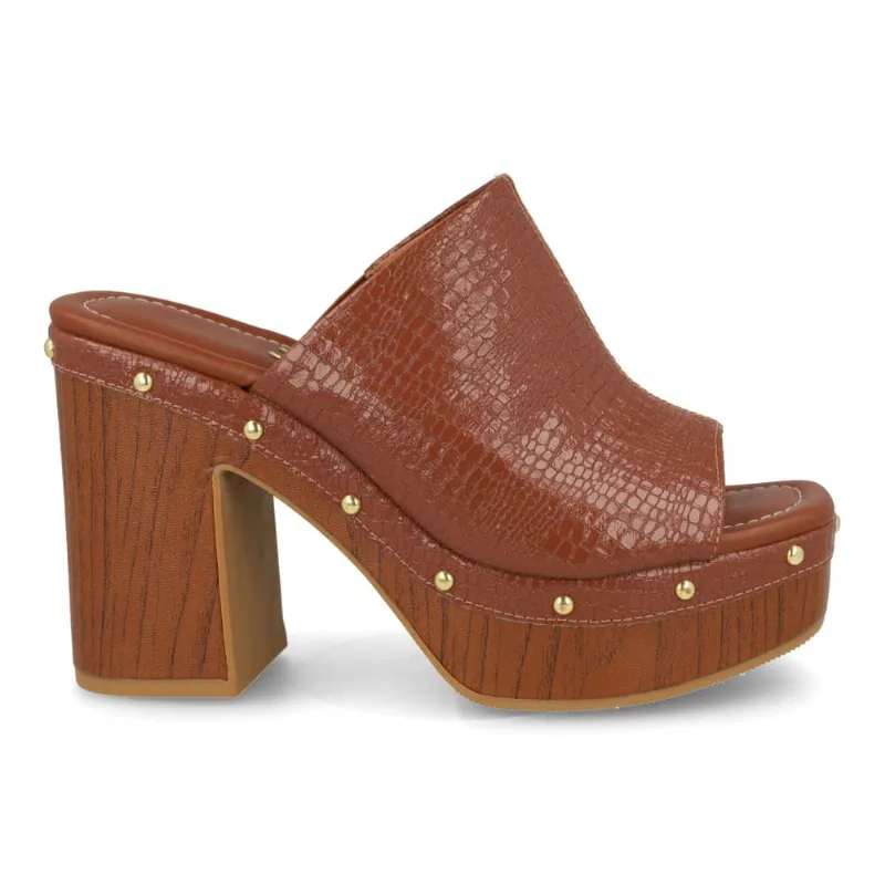Tamanco Vizzano Salto Bloco Croco Marrom Feminino 37 CAMEL