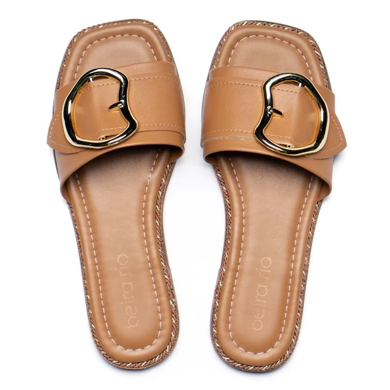 Chinelo Slide Feminino Beira Rio Napa Fivela Caramelo - 38