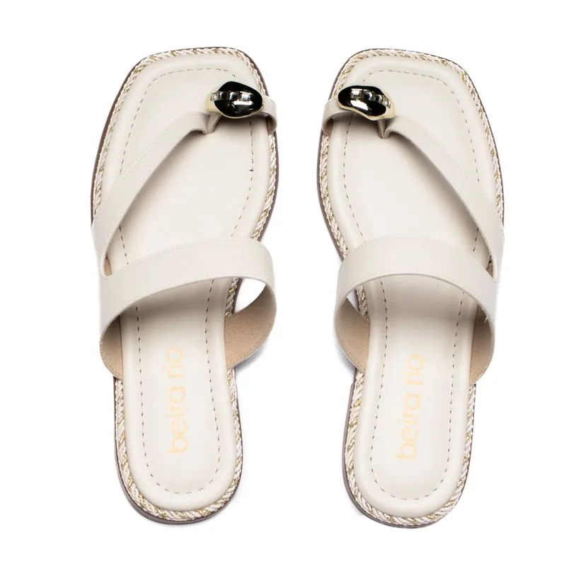 Rasteira Feminina Beira Rio Metalizado Off White - 35