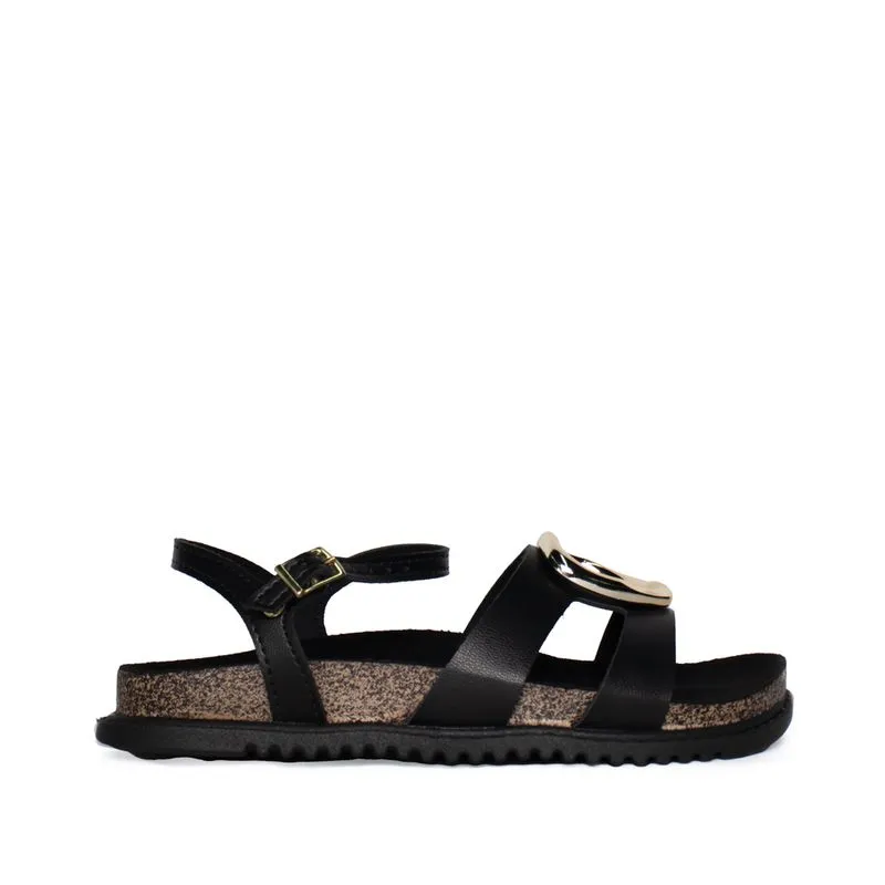 Sandália Infantil Molekinha Adereço Dourado Napa Turim Preto - 33
