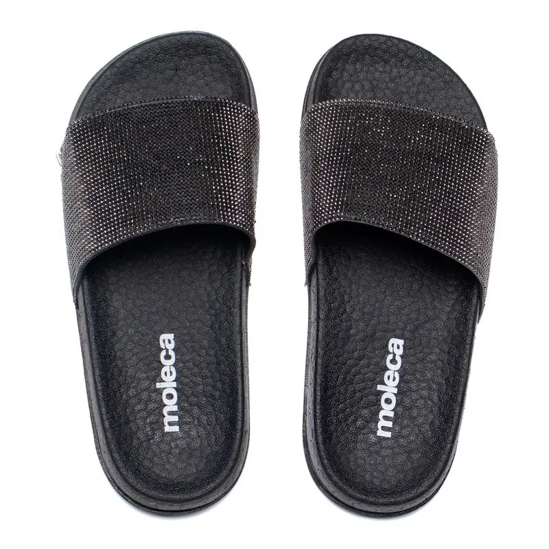 Chinelo Slide Feminino Moleca Flatform Strass Preto - 39