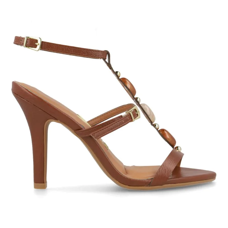 Sandália Vizzano Salto Fino Corrugada Feminina Mocca MOCCA - 34