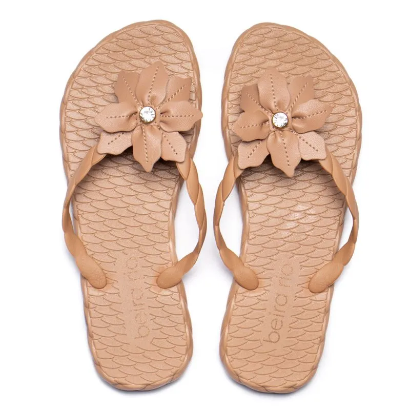 Chinelo Feminino Beira Rio de Dedo com Flor Nude - 38