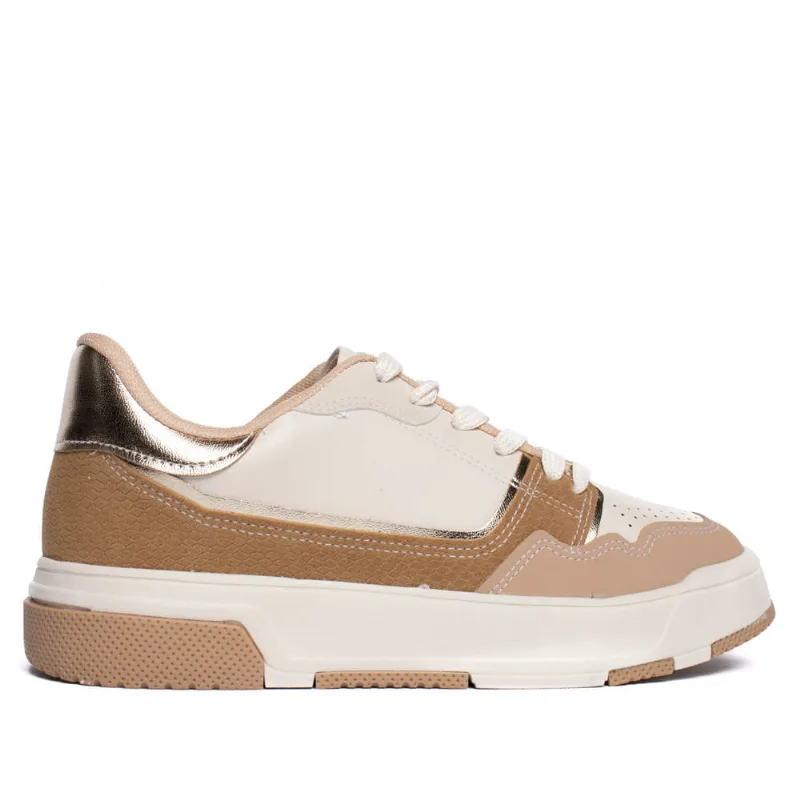 Tênis Feminino Vizzano Flatform Recortes Texturas Bege - 35