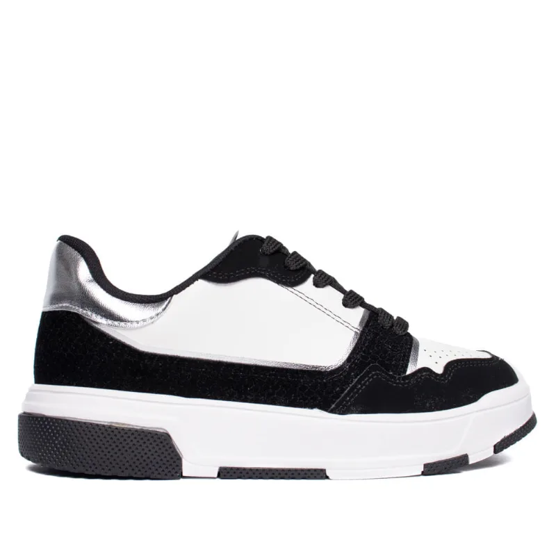 Tênis Feminino Vizzano Casual Pelica Textura Branco/Preto - 34