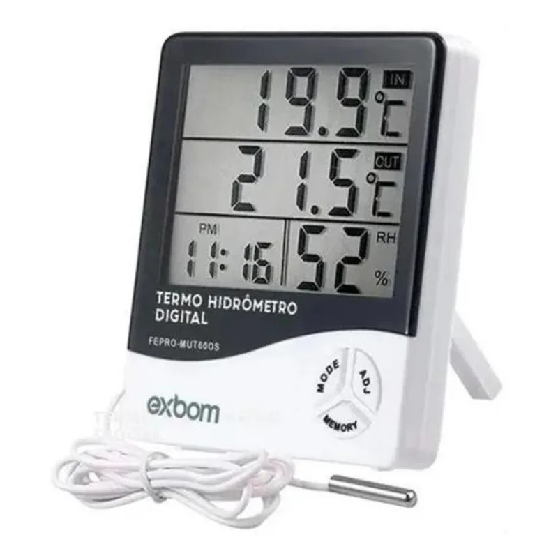 Termo Higrômetro Digital Temperatura Umidade Relógio Int/ext