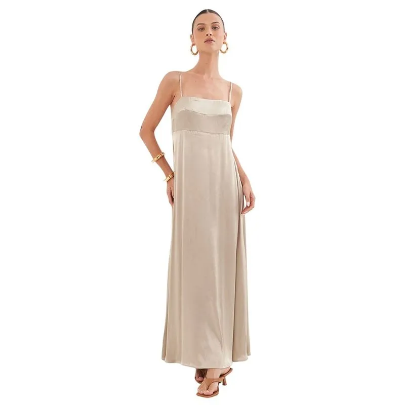 Vestido Colcci Longo Acetinado Bege Feminino M / Bege