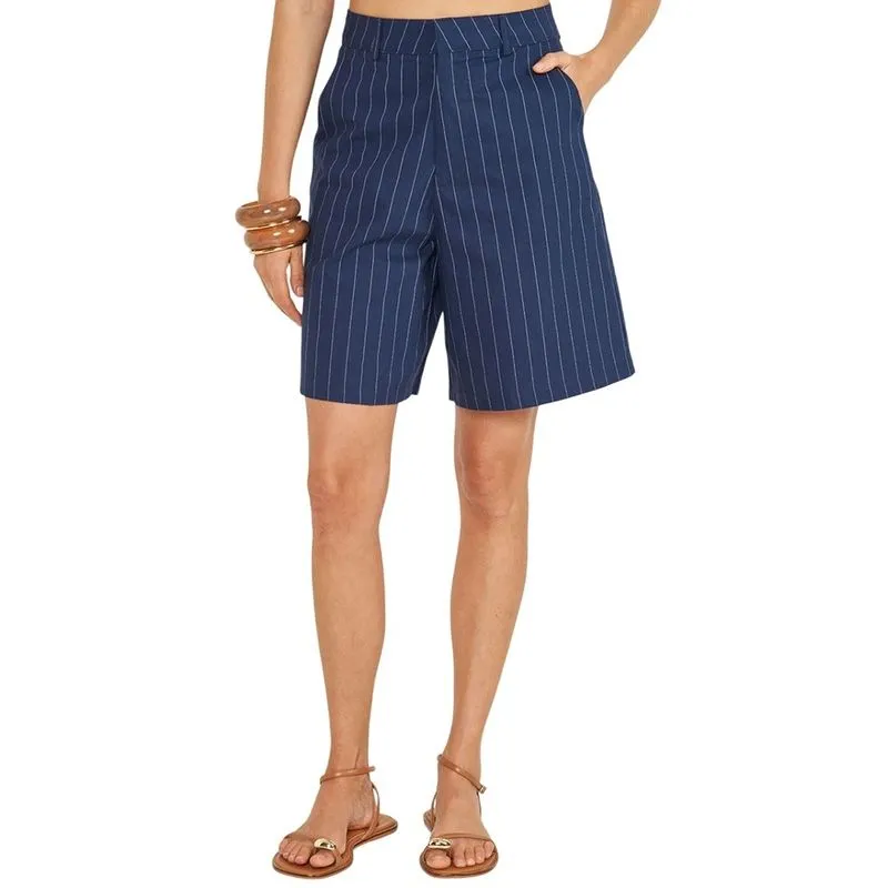 Bermuda Colcci Joana Com Riscas De Giz Marinho Feminina 36 / Azul