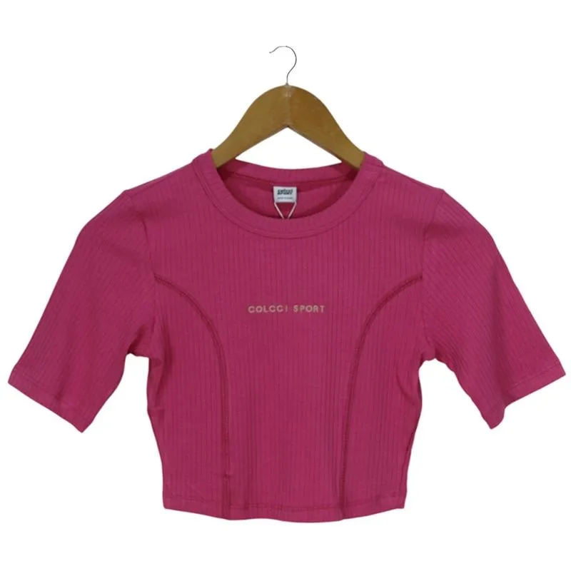 Cropped Colcci Slim Canelado Rosa Feminino P / Rosa
