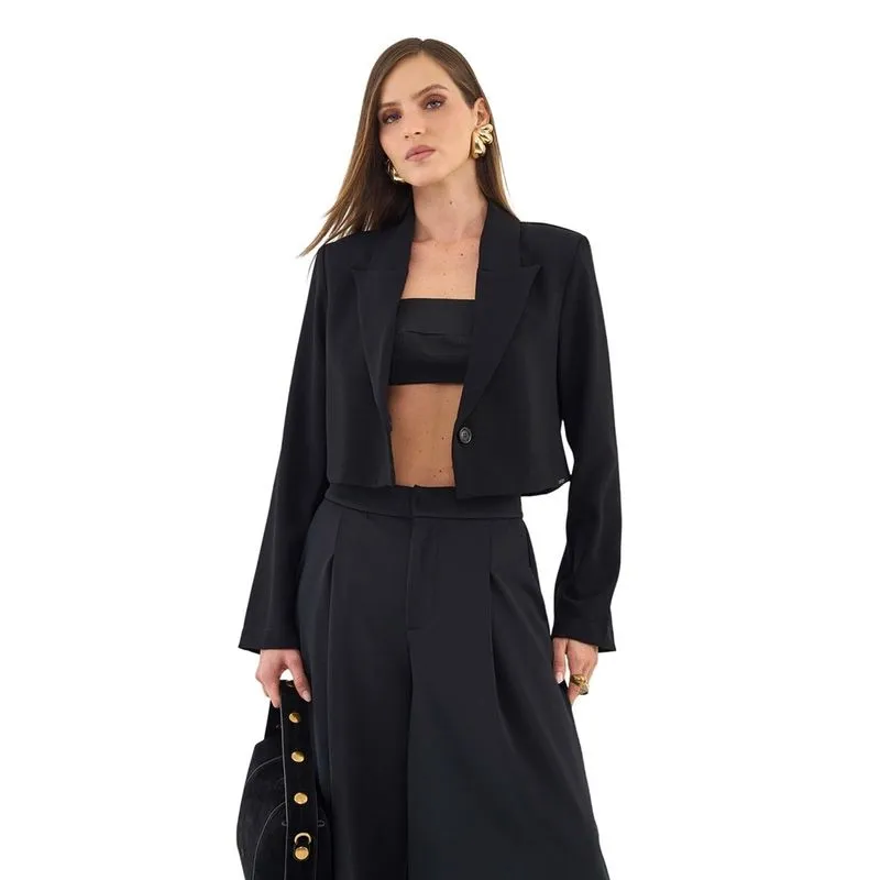 Blazer Colcci Encurtado Alfaiataria Preto Feminino P / Preto