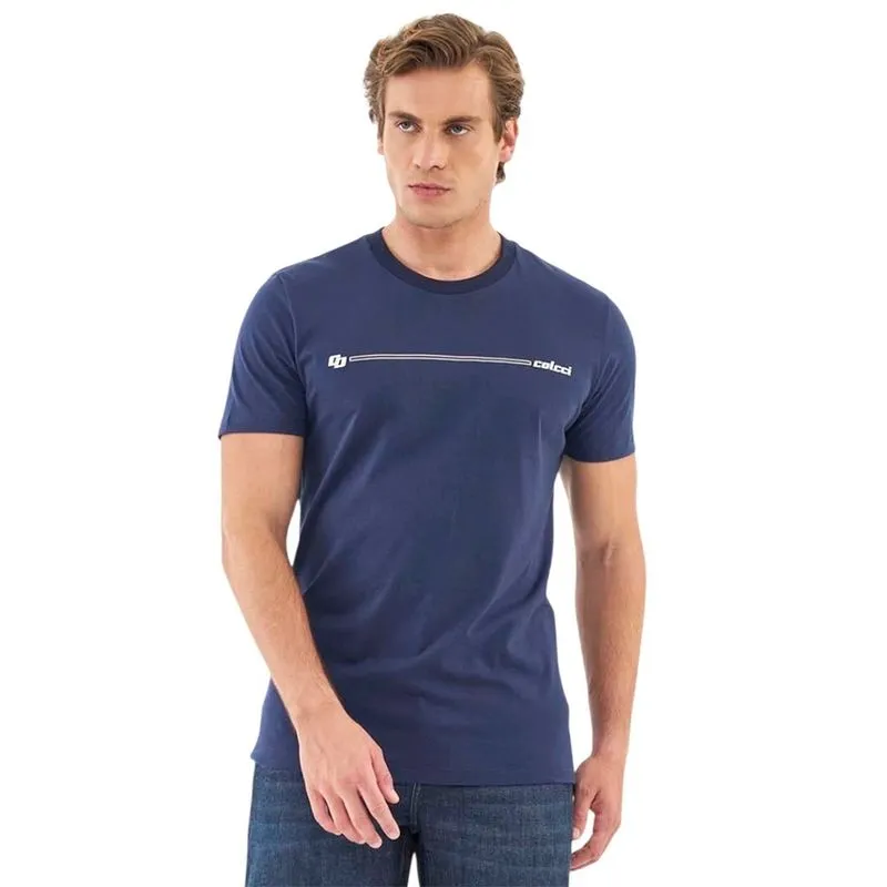 Camiseta Colcci Slim Com Detalhe Em Estampa Azul Life Masculina M / Azul