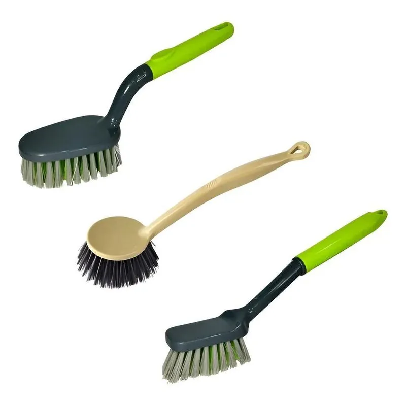 3 Escova Multiuso Cabo Longo Kit Limpeza Cozinha Lava Sortid