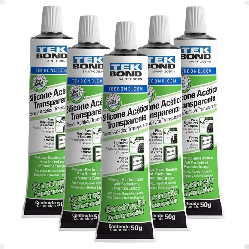 10x Silicone Acético Tekbond Construção Incolor 50g 5 Unida
