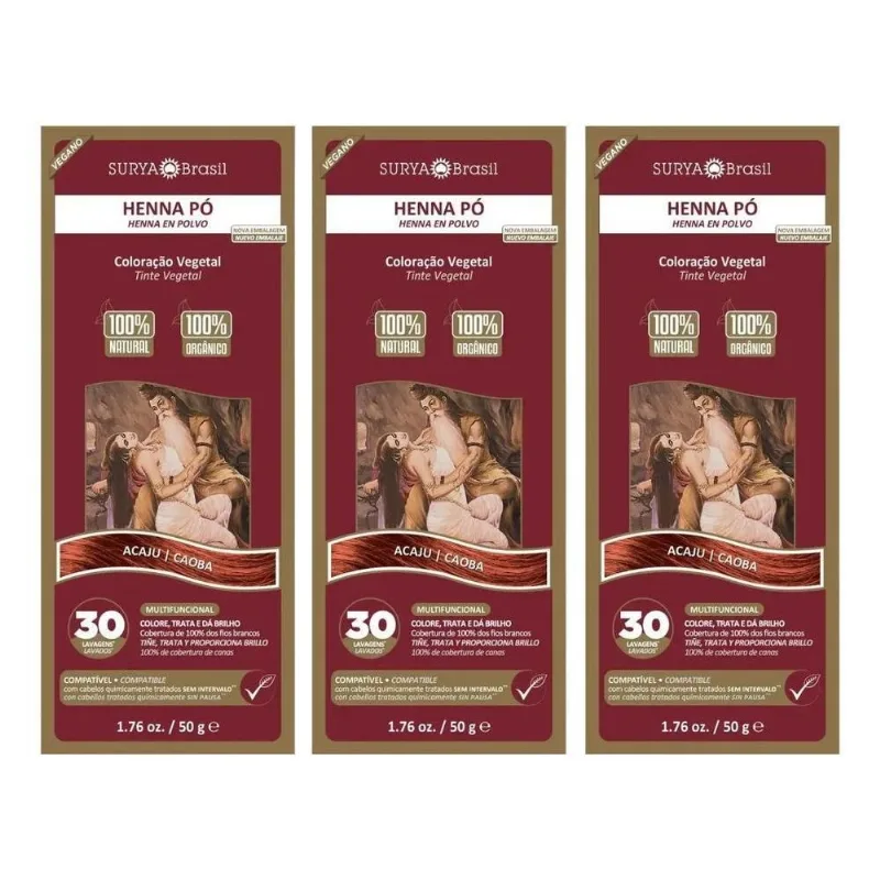 Kit 3 Coloração Tinta Natural Henna Pó Surya - Escolha Cor