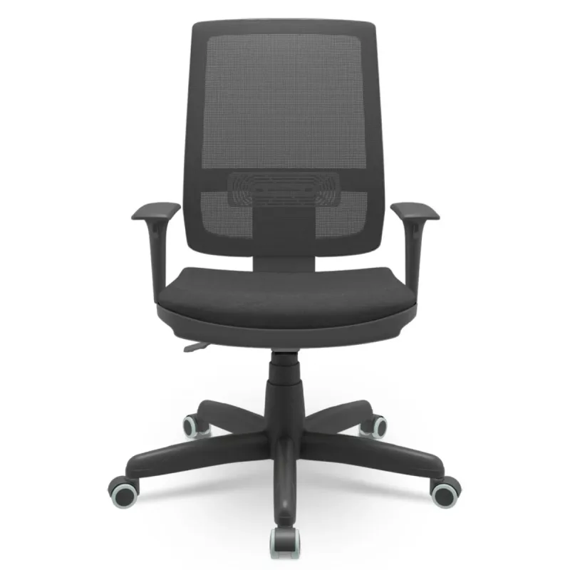 Cadeira Brizza Presidente Plaxmetal Giratória Com Braços Encosto Tela Assento Estofado Poliéster Preto F5 Office