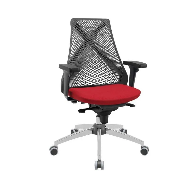 Cadeira De Escritório Bix X+ Presidencial Tecido Base Giratória Regulável Preto Com Vermelho