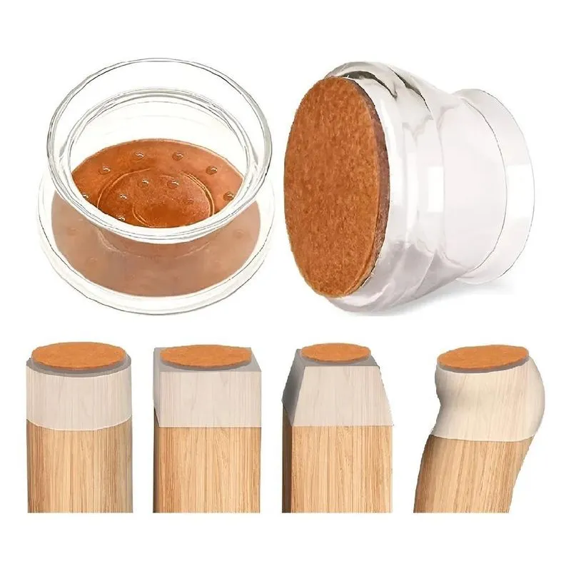 Kit 16 Pcs Protetor Transparente Pé Cadeira Látex Feltro