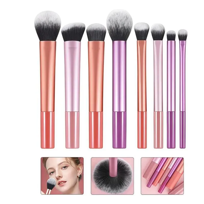 3x Pincel Maquiagem Kit 8 Peças Profissional Esfumar Contorn