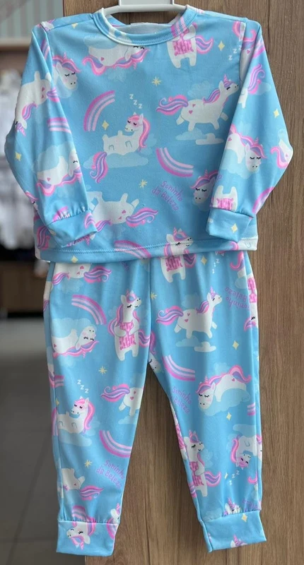 CONJUNTO PIJAMA BLUSA MANGA LONGA UNICORNIO ARCO IRIS E CALÇA MENINA BIMBI AZUL / 8