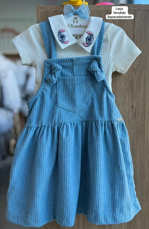CONJUNTO BLUSA MANGA CURTA CANELADA PATCH STITCH E SALOPETE MENINA MOMI OFF / 6