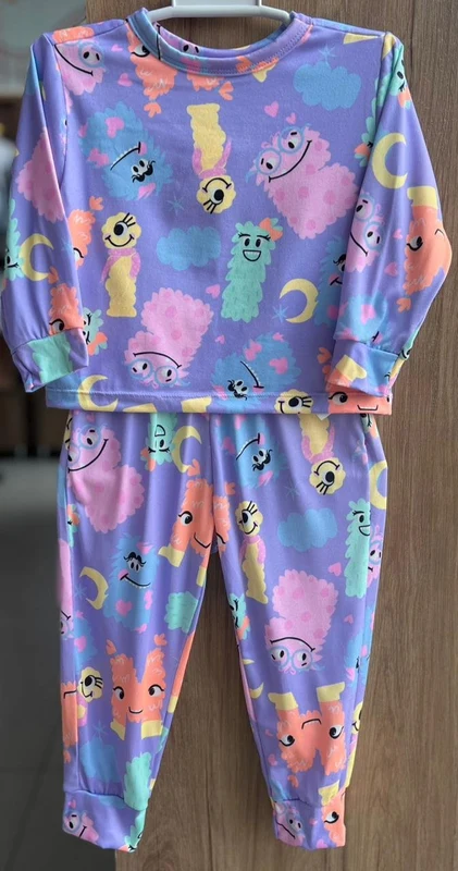 CONJUNTO PIJAMA BLUSA MANGA LONGA MONSTRINHAS E CALÇA MENINA BIMBI LILÁS / 2