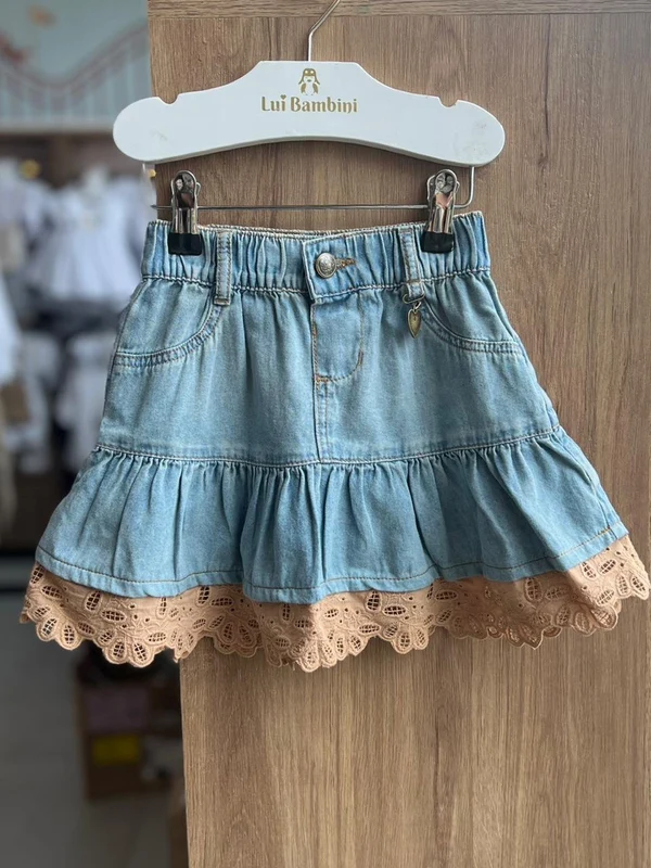 SAIA JEANS BOLSO RENDA BOTÃO ELÁSTICO CÓS BABADO BOIADEIRA RENDA MENINA ANIMÊ JEANS CLARO / 4