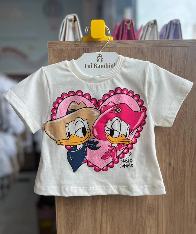 BLUSA MANGA CURTA PATO DONALD AND DAISY FRANJAS MENINA MOMI OFF/ROSA / 10
