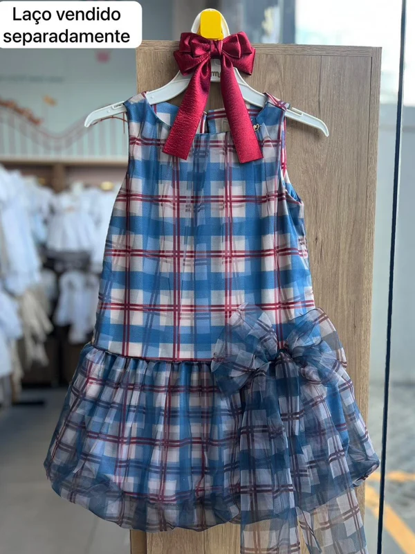 VESTIDO REGATA XADREZ LAÇO TULE BALONE MENINA ANIMÊ AZUL / 8