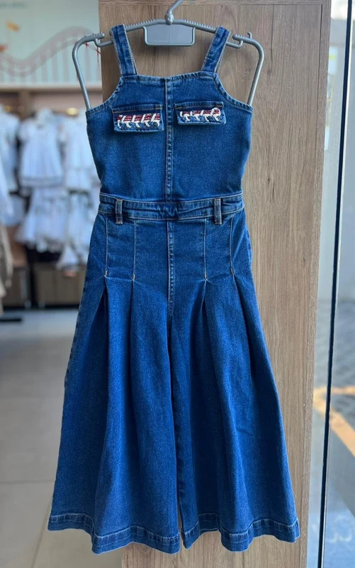 JARDINEIRA ALÇA PLISSADO JEANS MENINA ANIMÊ JEANS / 14