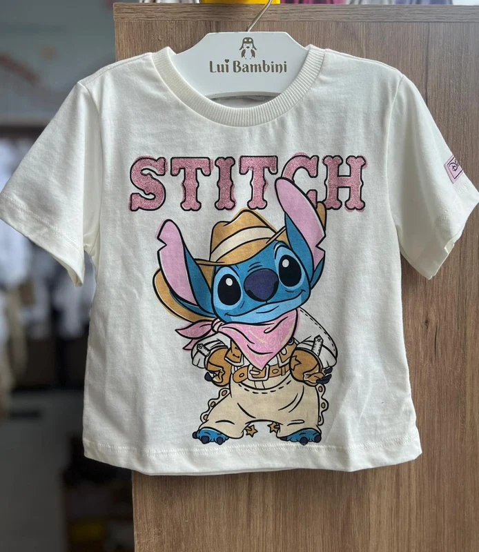 BLUSA MANGA CURTA STITCH BOIADEIRO GLITTER COWGIRL FRANJAS MENINA MOMI OFF / 4