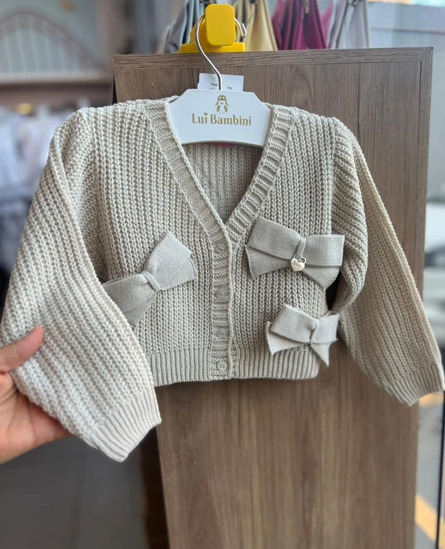 CASACO MANGA LONGA TRICO TRICOT LAÇOS DUPLO MENINA MOMI Bege / 6