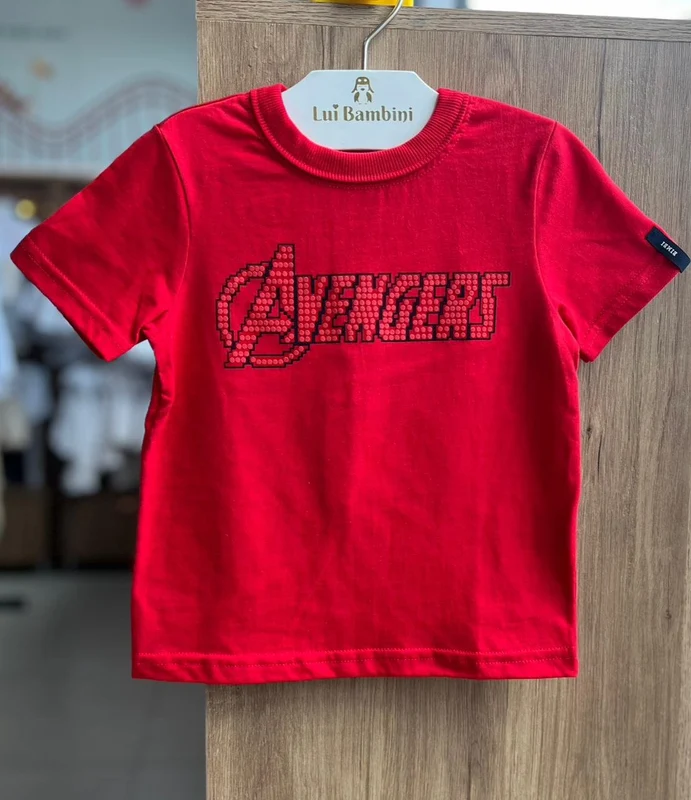 CAMISETA MANGA CURTA AVENGERS VINGADORES HEROI MENINO BIMBI VERMELHO / 10