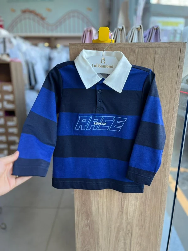 CAMISA MANGA LONGA LISTRADO GOLS POLO RACE MENINO YOUCCIE AZUL / 14