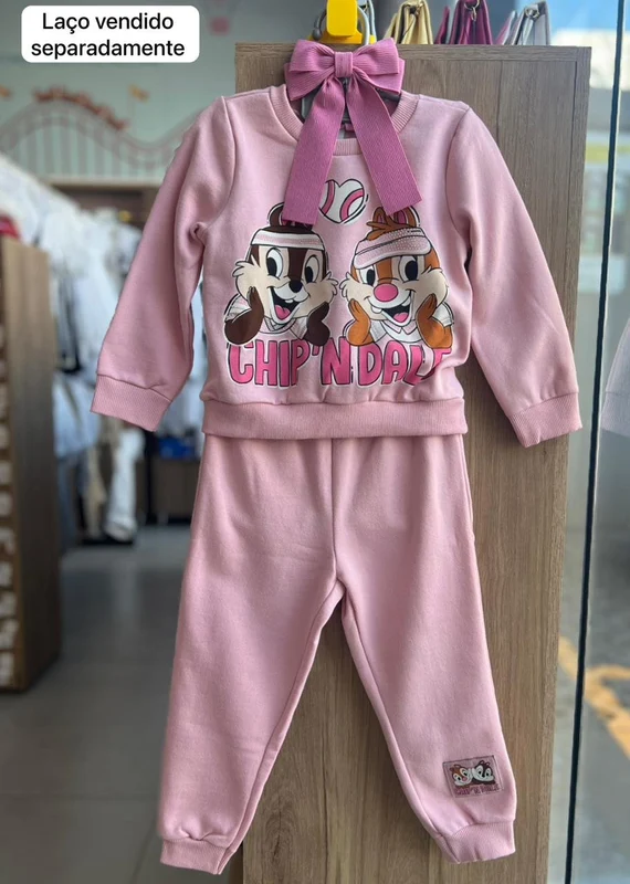 CONJUNTO BLUSÃO MANGA LONGA TICO TECO TENISTA E CALÇA MOLETOM MENINA MOMI Rosa / 12